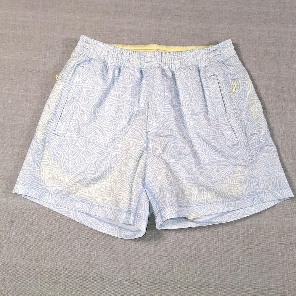 Bird Dogs: Brad Schittz Lined Swim Trunk Medium-Short, Light Blue and White